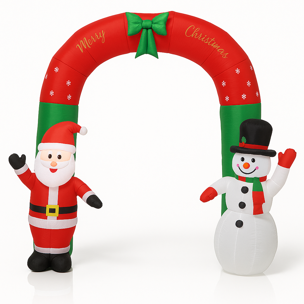 Aufblasbarer Weihnachtsbogen Duo 250 cm – Weihnachtsmann & Schneemann – Père Noël Géant Gonflable